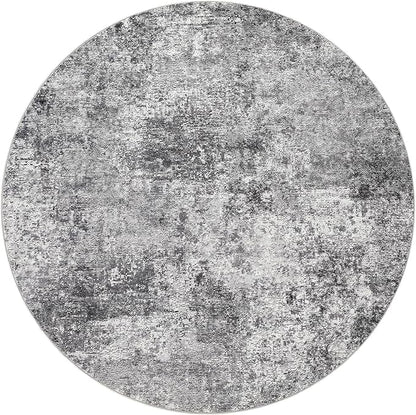 8ft Round Area Rug Living Room Rugs - 8x8 Washable Large Soft Indoor Neutral Modern Abstract Low Pile Rug Carpet for Bedroom Dining Room Farmhouse Home Office - Grey