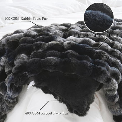 BENVWE Fluffy Faux Fur Throw Blanket for Couch, Soft Plush Thick Cozy Fuzzy Luxury Minky Bubble Blanket for Home Living Room Decor Gift for Women, Tie-dye Grey, 63" x 80", 1100GSM