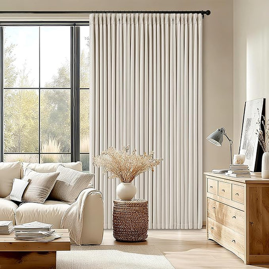 Extra Wide Pleated Linen Blackout Curtains 84 Inches Long for Bedroom Sliding Glass Door Memory Trained Pinch Pleat Double Layer Black Out Room Darkening Heat Blocking Curtain 70W x 84L 1 Panel