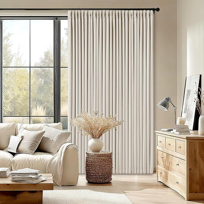 Extra Wide Blackout Curtains 70 x 108 Inches Long for Bedroom Living Room Neutral Farmhouse Pinch Pleated Double Layer Thick Linen Drapes Thermal Insulated with Back Tab for Large Windows 1 Panel