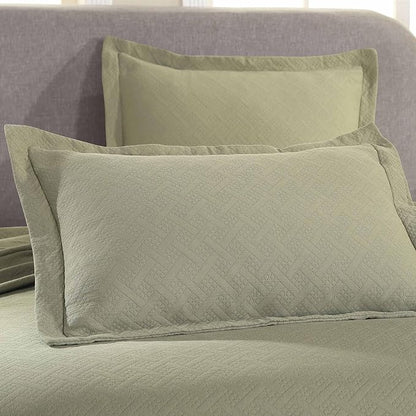 Superior 3 Piece Basketweave Cotton Bedspread Set, Home Bed Decor, Decorative Bed Spread, 2 Pillow Shams, Medium Weight Blanket, Matelasse Coverlet Bedding, Geometric Lattice Pattern, Queen, Sage
