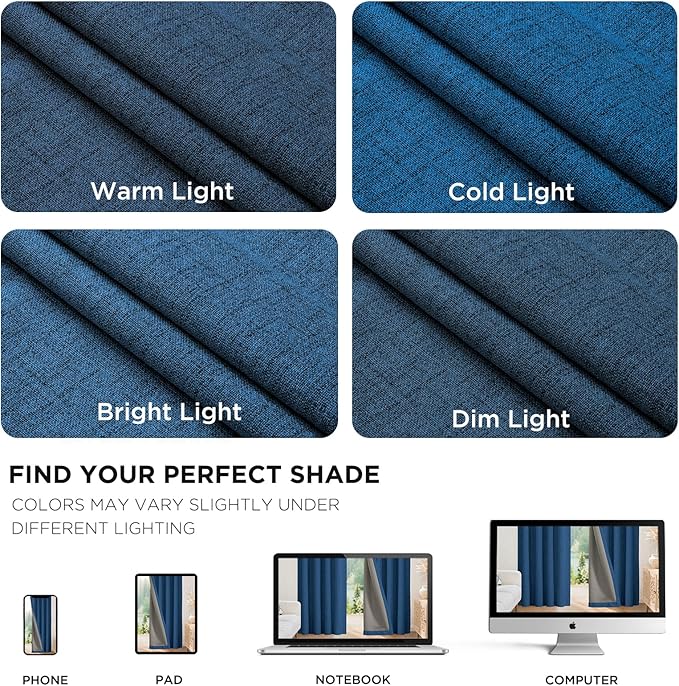 Joydeco Blackout Curtains for Bedroom - 63 Inch Long 100% Light Blocking 2 Panels Navy Blue Drapes, Thermal Insulated Room Darkening Curtains, Linen Textured for Living Room, Rod Pocket & Back Tabs
