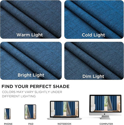 Joydeco Blackout Curtains for Bedroom - 63 Inch Long 100% Light Blocking 2 Panels Navy Blue Drapes, Thermal Insulated Room Darkening Curtains, Linen Textured for Living Room, Rod Pocket & Back Tabs