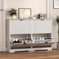 Shoe Cabinet Storage for Entryway with 4 Flip Drawers, White Fluted Shoe Cabinet with Adjustable Shelves, Wooden Hidden Shoes Rack Freestanding Narrow Slim Shoes Storage for Hallway, Entrance