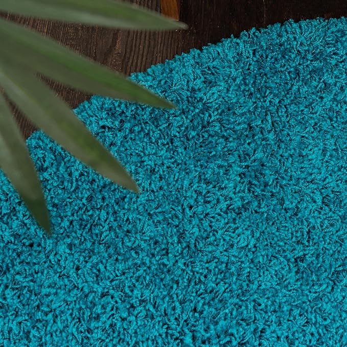 Unique Loom Solid Shag Collection Area Rug (8' x 10' Oval, Turquoise)