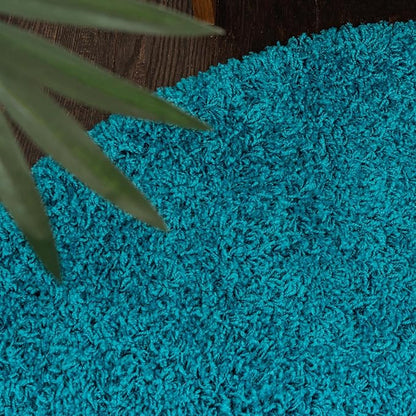 Unique Loom Solid Shag Collection Area Rug (8' x 10' Oval, Turquoise)