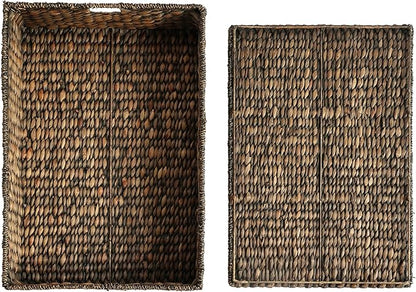 happimess BSK2015B-SET2 Holden 30" Classic Costal Hand-Woven Hyacinth Wicker Under Bed Storage Basket with for Storage and Decoration in Bathroom, Bedroom, Closet, Entryway, Brown (Set of 2)