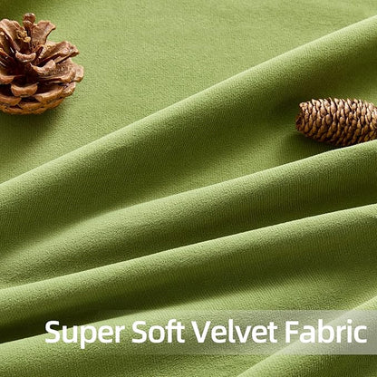 Joydeco Customized Curtains, 100% Blackout Curtains for Bedroom and Living Room, Heavy Duty Luxury Thermal Insulated Moss Green Velvet Curtains Rod Pocket & Back Tab 1 Panel, Custom Size
