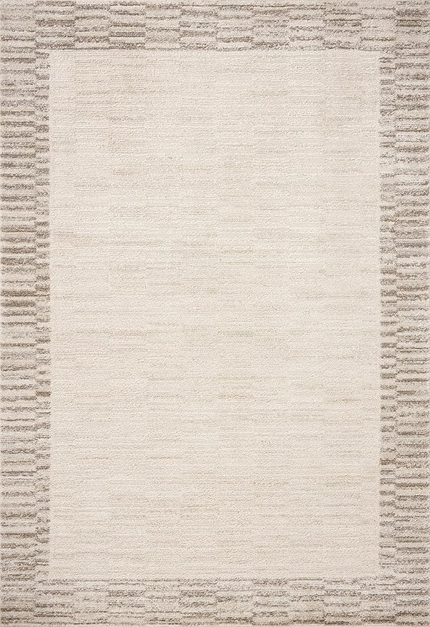 Loloi Chris Loves Julia Calvin Collection CLV-04 Ivory/Pebble 7'-10" x 7'-10" Round Area Rug Checkered Neutral Soft Living Room Bedroom Carpet