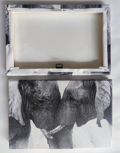 DZL Art D73075 Black and White Elephants Entwine Wall Art Canvas Painting Ready to Hang for Living Room Bedroom Office Wall Decor Home Decoration
