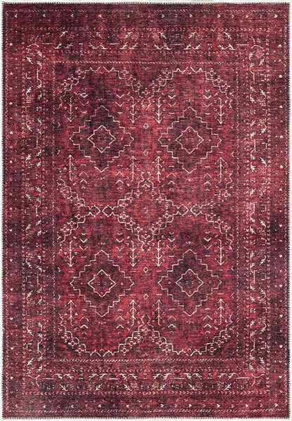 Bloom Rugs Washable Non-Slip 5' x 7' Rug - Dark Red Traditional Bordered Area Rug for Living Room, Bedroom, Dining Room, and Kitchen - Exact Size: 5' x 7'