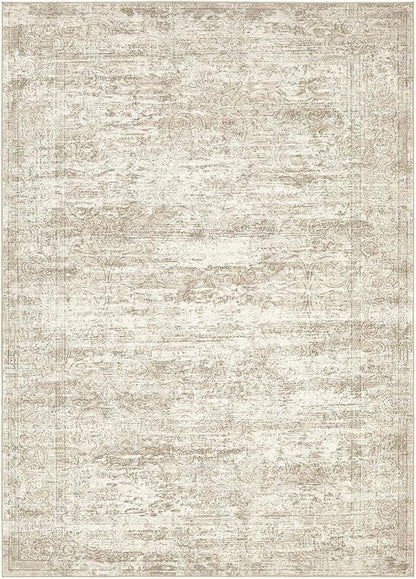 Area Rug Living Room Rugs - 9x12 Abstract Large Soft Indoor Washable Rug Neutral Modern Low Pile Carpet for Bedroom Dining Room Farmhouse Home Office - Vintage Beige