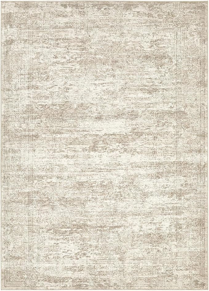 Area Rug Living Room Rugs - 6x9 Abstract Large Soft Indoor Washable Rug Neutral Modern Low Pile Carpet for Bedroom Dining Room Farmhouse Home Office - Vintage Beige