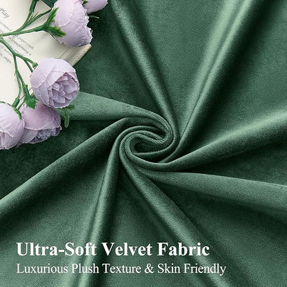 Green Velvet Curtains 84 Inches for Living Room, Elegant Thermal Insulated Luxury Drapes Room Darkening Heavy Blackout Curtains for Bedroom, Back Tab Rod Pocket, Dark Green, W52 x L84, 2 Panels