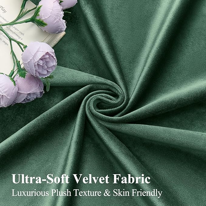 AUSSPVOCT Green Velvet Curtains 96 Inches for Bedroom, Thermal Insulated Super Soft Room Darkening Curtains Luxury Window Drapes for Dining Room, Back Tab Rod Pocket, W52 x L96, Dark Green, 2 Panels