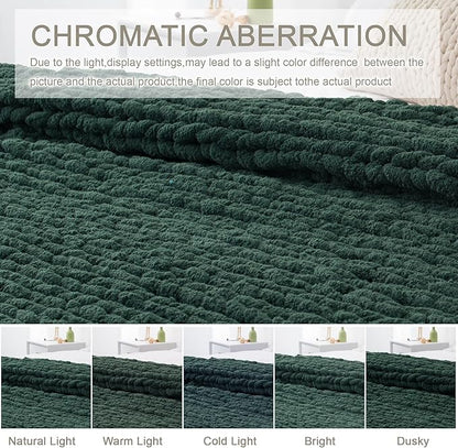 Chunky Knit Throw Blanket 50"X 60", 100% Handmade with Soft Chenille Yarn, 4.4lbs Thick Cable Knitted Blankets, Large Rope Knot Crochet Throws for Couch Sofa Bed Home Decor, Dark Green