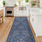 Dark Blue 2x8 Kitchen Rugs - Machine Washable Hallway Runner Non Slip, Floral Pattern Indoor Floor Mats for Entryway, Oriental Design Home Décor