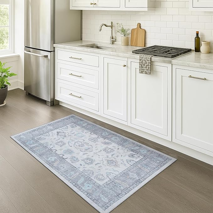 Fame Rugs Gray Modern Oushak Rug 3x5, Washable Vintage Turkish Colorful Oriental Antique Inspired Foldable Small Area Rugs, Luxury Living Room Bedroom (384GB, 2'6" x 5')