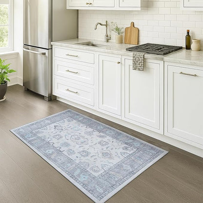 Fame Rugs Gray Modern Oushak Rug 3x5, Washable Vintage Turkish Colorful Oriental Antique Inspired Foldable Small Area Rugs, Luxury Living Room Bedroom (384GB, 2'6" x 5')