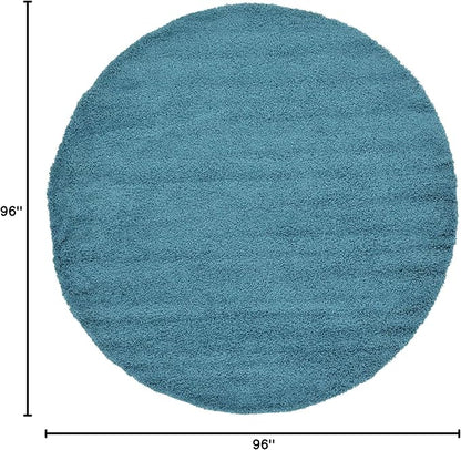 Unique Loom Solid Shag Collection Area Rug (8' Round, Deep Aqua Blue)
