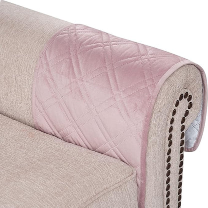 Brilliant Sunshine Pink Velvet Couch Sofa Armrest 5 Pockets Organizer, Slip Resistant Recliner Armchair Caddy, Washable Remote Controls Holder, Storage for Magazine, Tablet, iPad, 35×13", Silver Pink