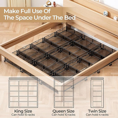 Yecaye Under Bed Storage with Wheels, 4 Pack Under Bed Shoe Storage Organizer Drawer, Tool-free Assembly Metal Underbed Storage Containers for Clothes, Shoes, Black