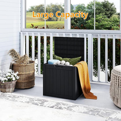 35 Gallon Outdoor Storage Box Waterproof, Resin Deck Boxes with Lockable Lid & UV-Resistant for Patio, Pool, Garden Furniture Cushions & Accessories, Black