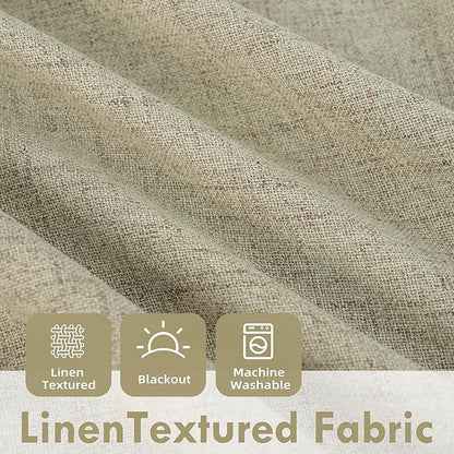 DriftAway Double Layer Linen Blackout Tie Up Curtains Thermal Insulated Fully Lined Balloon Roman Shade Bathroom Window Adjustable Rod Pocket for Small Window 45 Inch by 63 Inch Light Khaki Linen