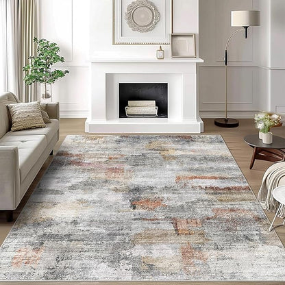 vivorug Grey 9x12 Area Rugs for Living Room, Non Slip Machine Washable Modern Abstract Rug, Ultra-Thin Lightweight Large Area Rug Carpet for Bedroom, Dining Room, Low Pile