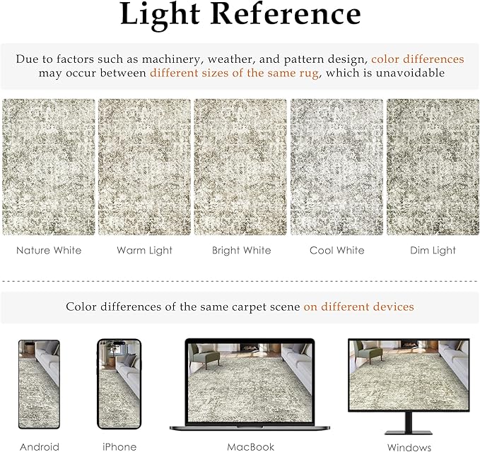 5x7 Area Rug Washable Vintage Neutral Living Room Carpet Large Indoor Non Slip Taupe Bedroom Distressed Low Pile Retro Accent Throw Rug for Dining Room