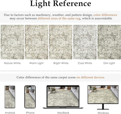 5x7 Area Rug Washable Vintage Neutral Living Room Carpet Large Indoor Non Slip Taupe Bedroom Distressed Low Pile Retro Accent Throw Rug for Dining Room