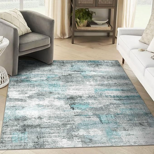 8x10 Area Rugs for Living Room, Non-Slip Backing Washable Rug 8x10, Large Area Rug Soft Carpet for Bedroom Dining Room, Modern Abstract, Easy Clean, Durable, Low Pile Rug Under Table, Teal