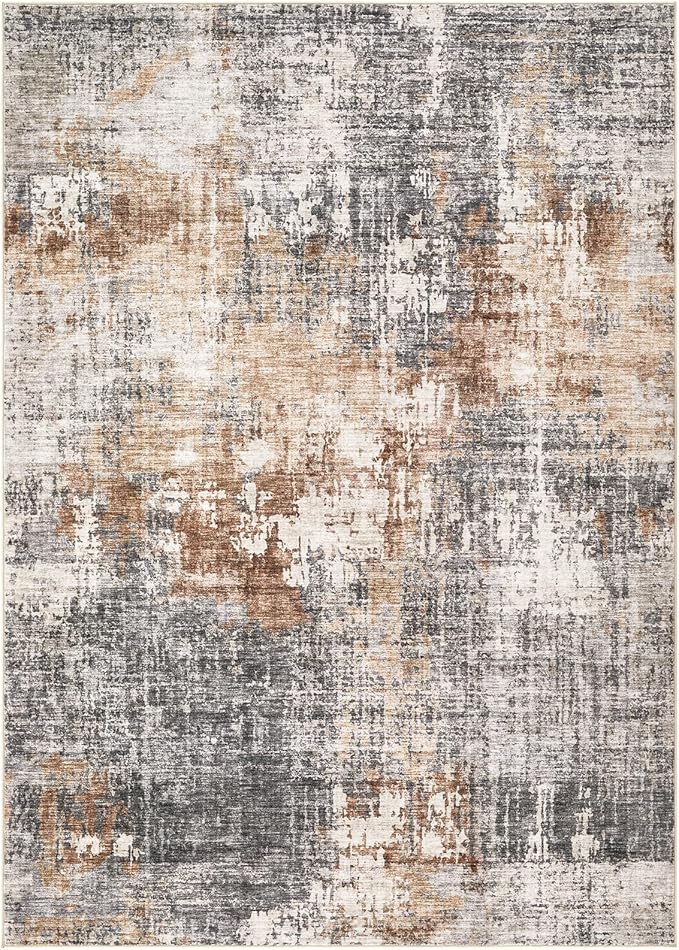Area Rug Living Room Rugs - 10x14 Washable Large Soft Indoor Neutral Modern Abstract Low Pile Rug Carpet for Bedroom Dining Room Farmhouse Home Office - Grey Brown