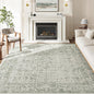 Sage Green Area Rug 9x12 Living Room Washable Carpet Vintage Distressed Non Slip Bedroom Carpet Neutral Low Pile Retro Floral Farmhouse Large Rug Home Office Dining Room Playroom