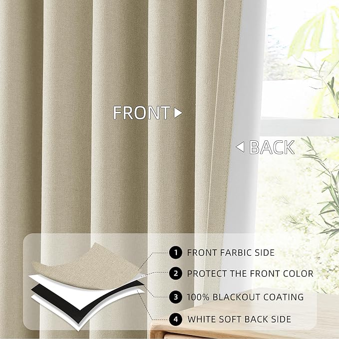 ChrisDowa 100% Blackout Tan Solid Curtains 72 Inches Long 2 Panels for Bedroom Living Room,Farmhouse Room Darkening Thermal Insulated Soundproof Grommet Top Window Treatment Drapes,52x72