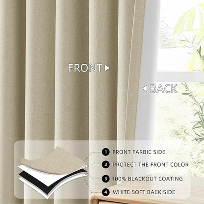 ChrisDowa 100% Blackout Tan Solid Curtains 54 Inches Long 2 Panels for Bedroom Living Room,Farmhouse Room Darkening Thermal Insulated Soundproof Grommet Top Window Treatment Drapes,52x54