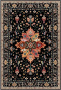 Area Rugs Square 10ft Washable Non-Slip, Floral Vintage Distress Print Pattern Medallion Carpet for Living Room Bedroom Dining Room, Black Colorful Floral Dark Tan