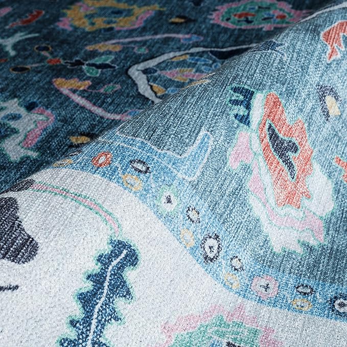 Fame Rugs Teal Modern Oushak Rug 5x7, Washable Vintage Turkish Colorful Oriental Antique Inspired Area Rugs, Luxury Living Room Bedroom (995T, 5' x 7')