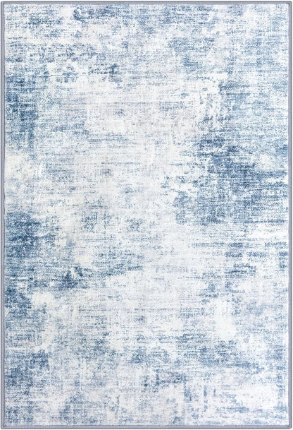 IOHOUZE Abstract Area Rugs 8x10 Ft Washable Large Rugs for Living Room, Non Slip Dining Room Rug, Printed Faux Wool Rugs for Bedroom, Floor Carpet for Office Nursery Playroom, Light Blue White