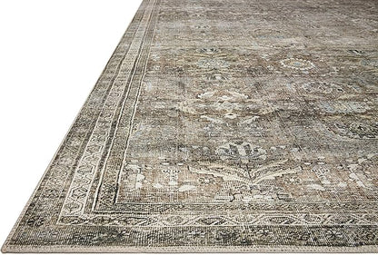 Loloi Layla Collection LAY-13 Antique/Moss 2'-6" x 7'-6" .13" Thick Runner Rug, Soft, Durable, Vintage Inspired, Distressed, Low Pile, Non-Shedding, Easy Clean, Printed, Living Room Rug
