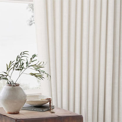 Extra Wide Pinch Pleat Curtains 120 Inches Long for Patio Sliding Glass Door Natural Linen 60 Inch Wide Curtain Memory Trained Pleated Drapes Hooks Rings 60x120 Curtain for Large Window 1 Panel