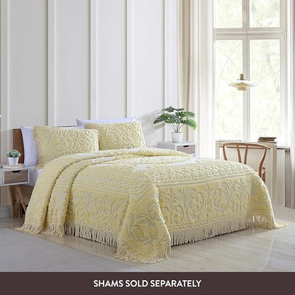 Beatrice Home Fashions Medallion Chenille Bedspread, Queen, Yellow
