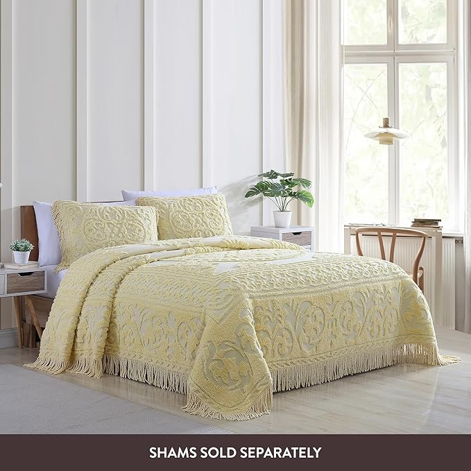 Beatrice Home Fashions Medallion Chenille Bedspread, Twin, Yellow