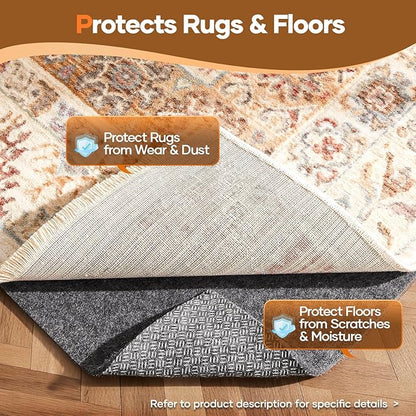 Veken Non Slip Cushioned Rug Pad Gripper 5 x 7 Ft, Felt and Silicone Backing, Carpet Liner for Hardwood Floors and Finishes, Under Area Rugs Anti Skid Mat, Keep Rugs Safe and in Place, 1/4 inch Thick