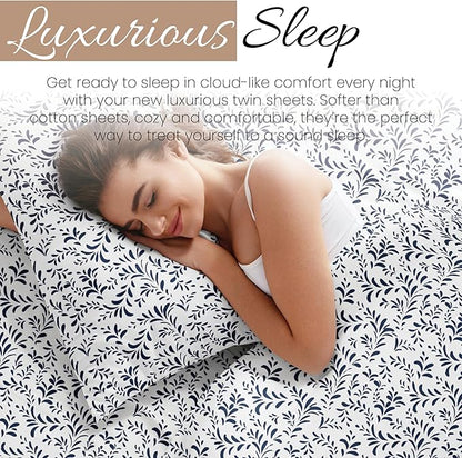 Linen Market 3 Piece Twin Bedding Sheet Set (Navy Vines) - Sleep Better Than Ever with These Ultra-Soft & Cooling Bed Sheets for Your Twin Size Bed - Deep Pocket Fits 16" Mattress