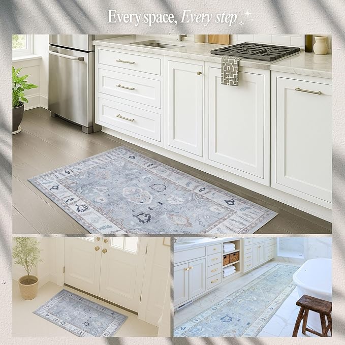 Fame Rugs Gray Modern Oushak Rug 2'6"x13, Vintage Turkish Colorful Oriental Antique Inspired Long Runner Rugs, Luxury Living Room Bedroom (Gbeige, 2'6" x 13')