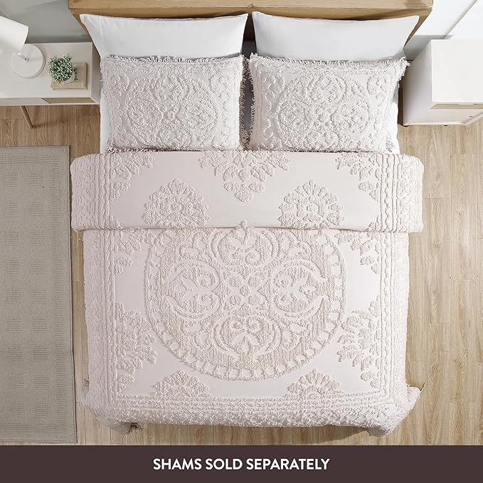 Beatrice Home Fashions Medallion Chenille Bedspread, Queen, Blush