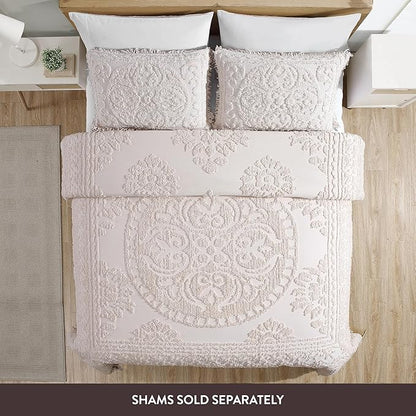 Beatrice Home Fashions Medallion Chenille Bedspread, Twin, Blush