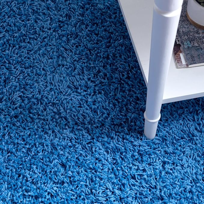 Unique Loom Solid Shag Collection Area Rug (5' Round Periwinkle Blue)