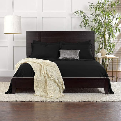 Pure Bamboo Split King Sheets, Genuine 100% Organic Viscose Derived from Bamboo Bed Sheet Set, Soft & Cooling, Double Stitching, 2 Fitted Sheets (Split King, Black)